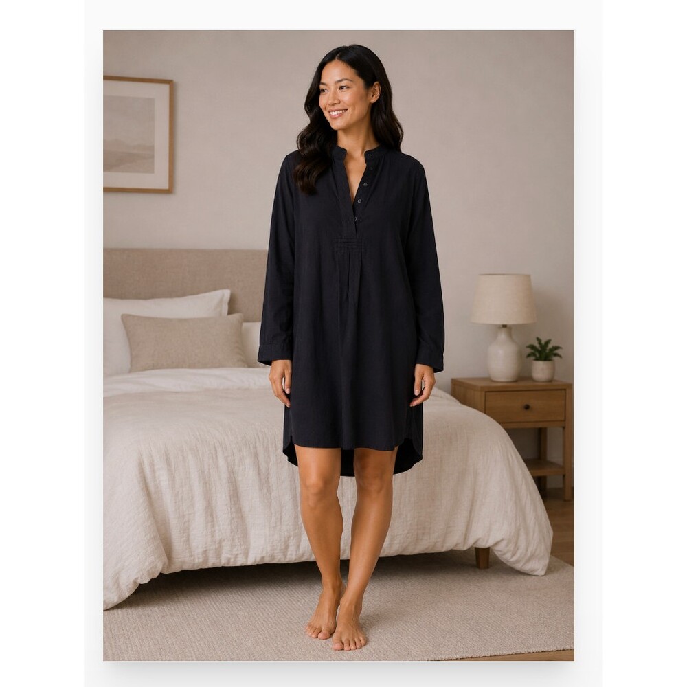 The Sleep Shirt Sleepshirt Womens Black Henley Long Sleeve Nightshirt